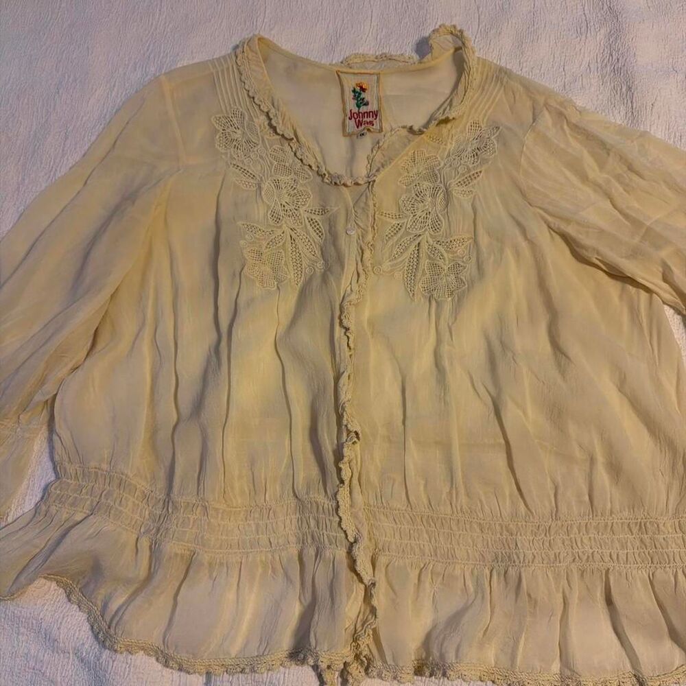 Johnny-was Women's Cream and Yellow Blouse